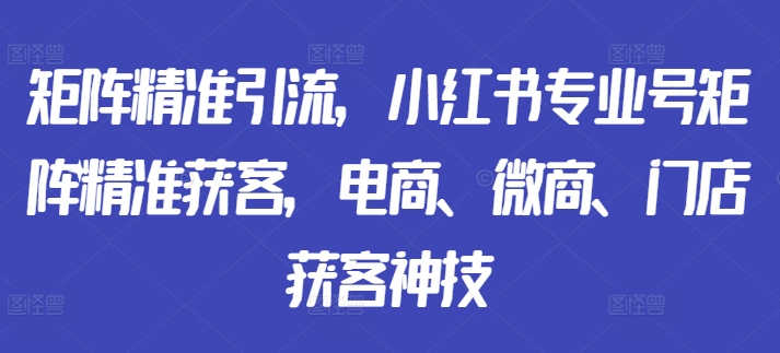 矩阵精准引流，小红书专业号矩阵精准获客，电商、微商、门店获客神技-Zv头条