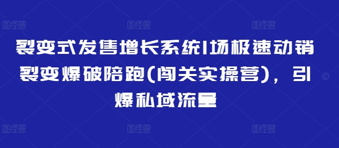 裂变式发售增长系统1场极速动销裂变爆破陪跑(闯关实操营)，引爆私域流量-Zv头条